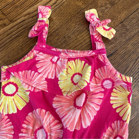 Gymboree Girls 12-18 Month Bright Pink and Yellow Flower Romper - Picture 2 of 5